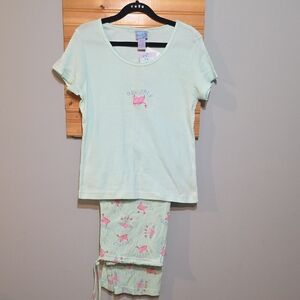 Pillow Talk Pajama Set Medium Mint Green‎ Naughty Nice Devil Heart Print Y2